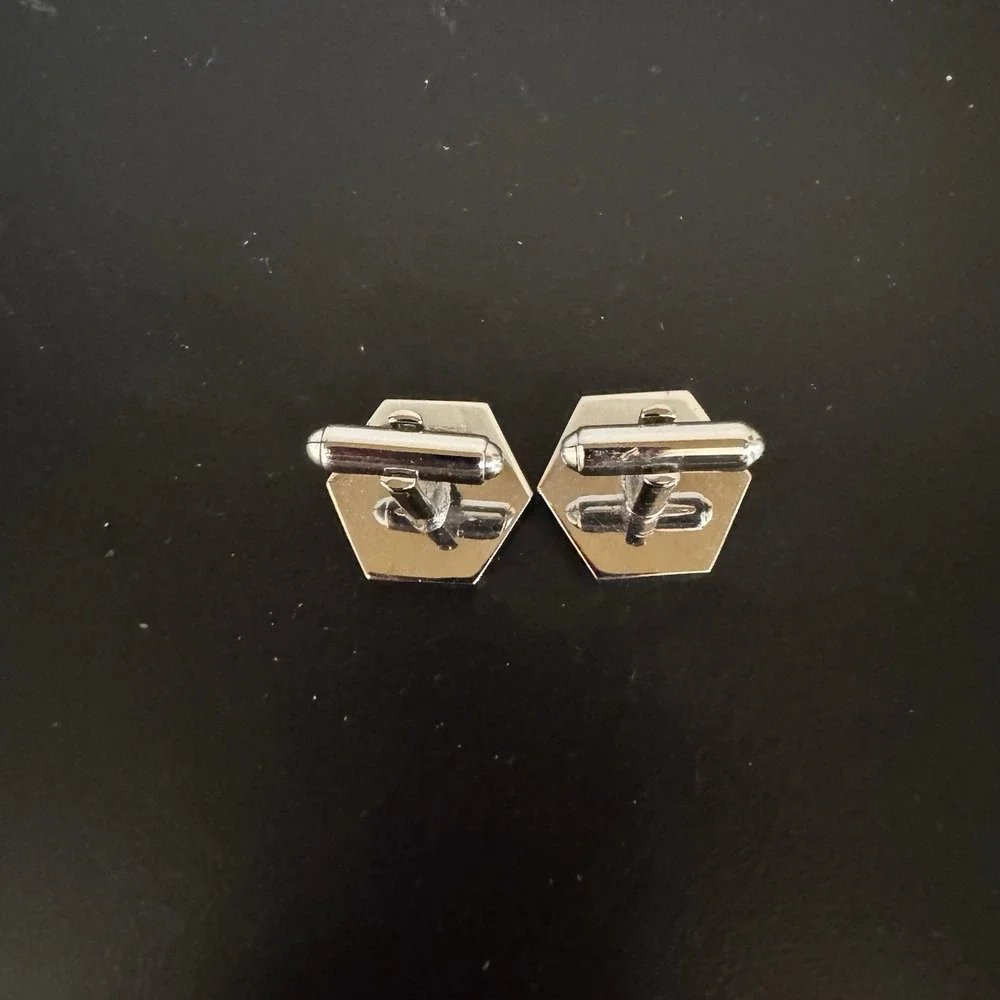 Vintage Silver Color‎ Modernist Hexagon Cufflinks Set Formal Event